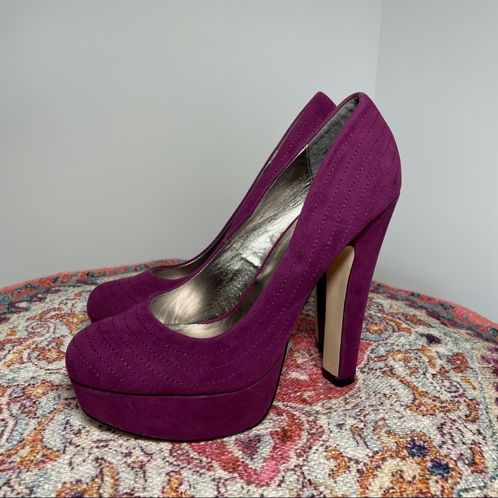 Fuchsia Microfiber Platform With Semi Block Heel